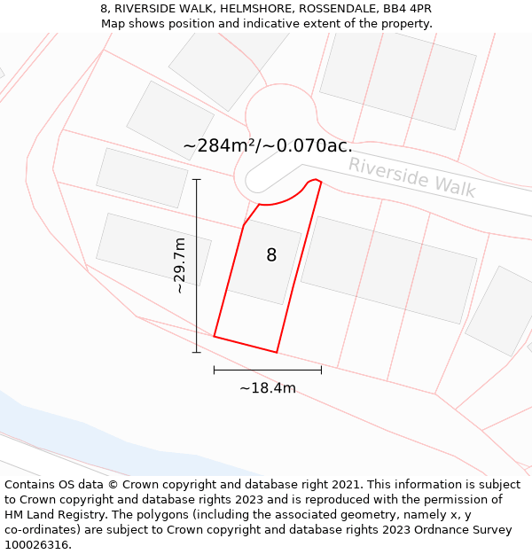 8, RIVERSIDE WALK, HELMSHORE, ROSSENDALE, BB4 4PR: Plot and title map