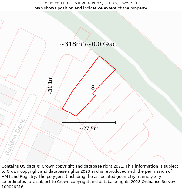 8, ROACH HILL VIEW, KIPPAX, LEEDS, LS25 7FH: Plot and title map