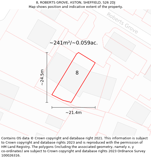 8, ROBERTS GROVE, ASTON, SHEFFIELD, S26 2DJ: Plot and title map