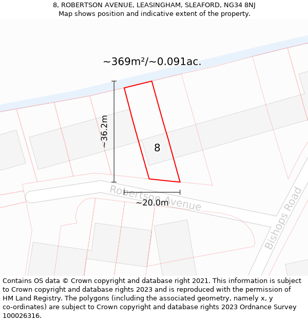 8, ROBERTSON AVENUE, LEASINGHAM, SLEAFORD, NG34 8NJ: Plot and title map