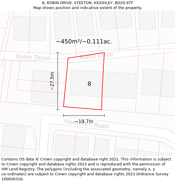 8, ROBIN DRIVE, STEETON, KEIGHLEY, BD20 6TF: Plot and title map