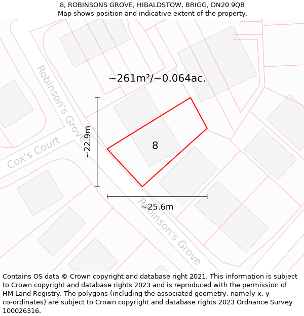 8, ROBINSONS GROVE, HIBALDSTOW, BRIGG, DN20 9QB: Plot and title map