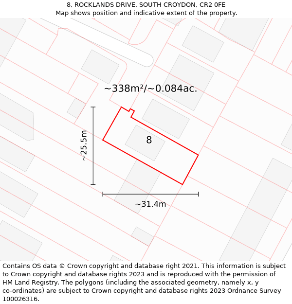 8, ROCKLANDS DRIVE, SOUTH CROYDON, CR2 0FE: Plot and title map