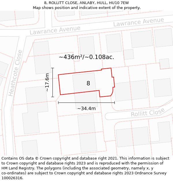 8, ROLLITT CLOSE, ANLABY, HULL, HU10 7EW: Plot and title map