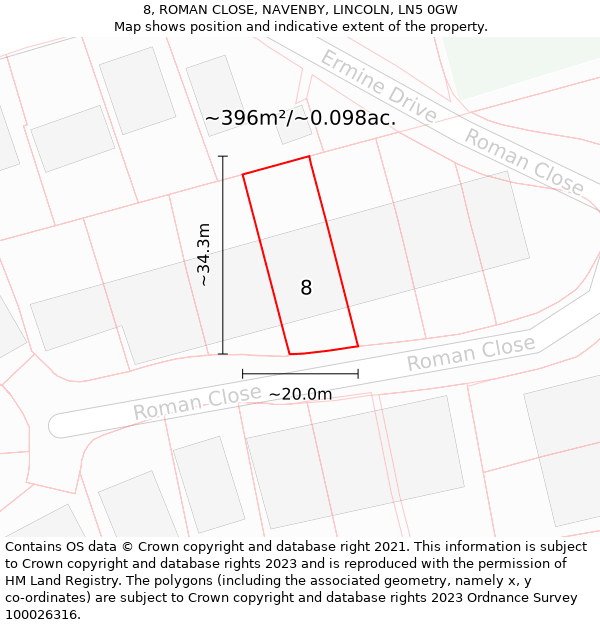 8, ROMAN CLOSE, NAVENBY, LINCOLN, LN5 0GW: Plot and title map