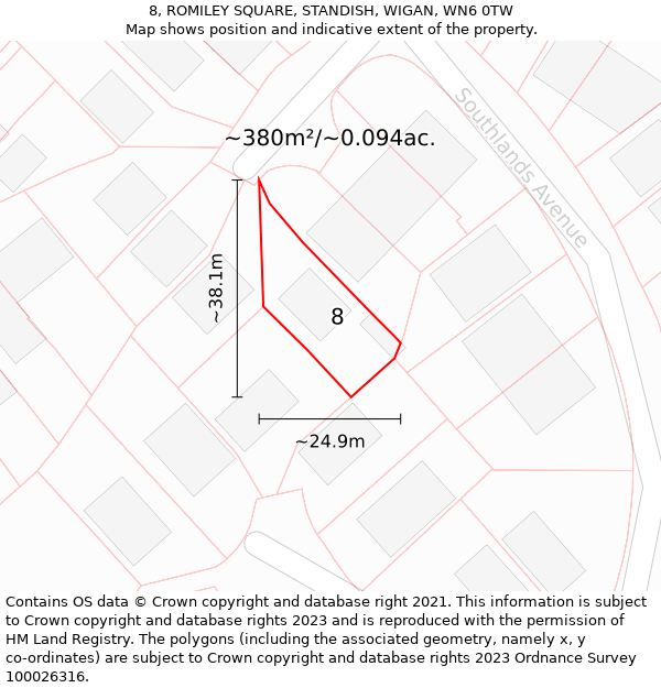 8, ROMILEY SQUARE, STANDISH, WIGAN, WN6 0TW: Plot and title map