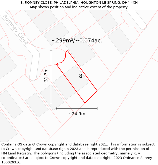 8, ROMNEY CLOSE, PHILADELPHIA, HOUGHTON LE SPRING, DH4 4XH: Plot and title map