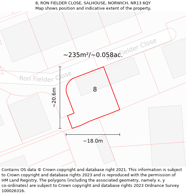 8, RON FIELDER CLOSE, SALHOUSE, NORWICH, NR13 6QY: Plot and title map
