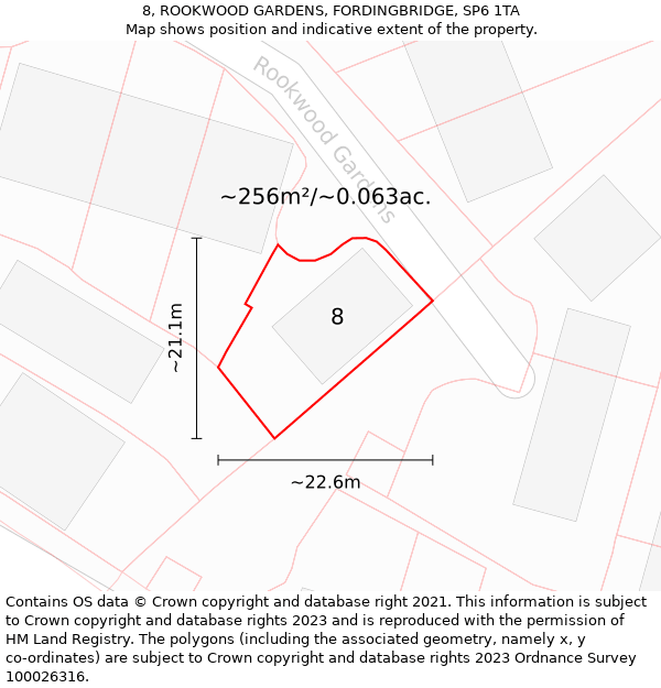 8, ROOKWOOD GARDENS, FORDINGBRIDGE, SP6 1TA: Plot and title map