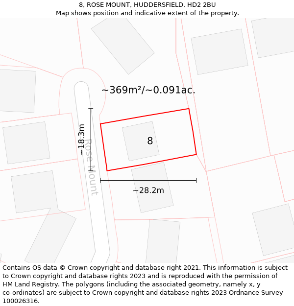 8, ROSE MOUNT, HUDDERSFIELD, HD2 2BU: Plot and title map