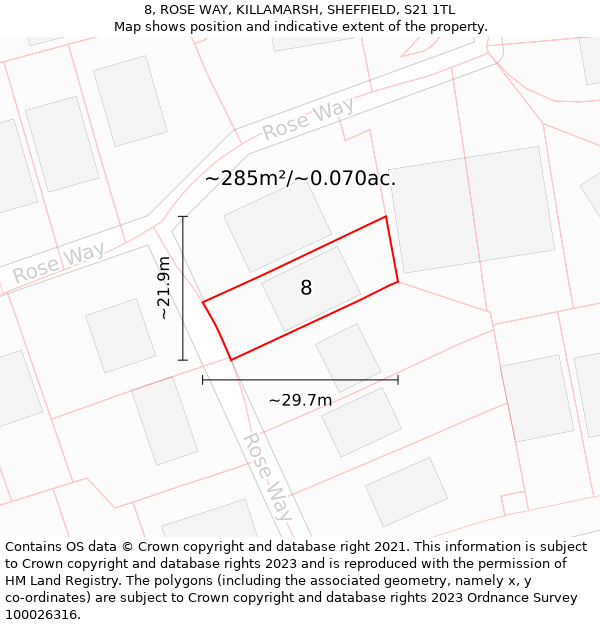 8, ROSE WAY, KILLAMARSH, SHEFFIELD, S21 1TL: Plot and title map