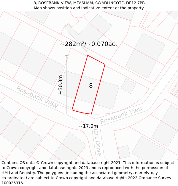 8, ROSEBANK VIEW, MEASHAM, SWADLINCOTE, DE12 7PB: Plot and title map