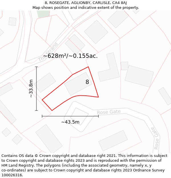 8, ROSEGATE, AGLIONBY, CARLISLE, CA4 8AJ: Plot and title map