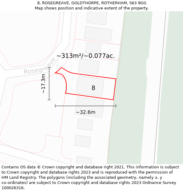 8, ROSEGREAVE, GOLDTHORPE, ROTHERHAM, S63 9GG: Plot and title map