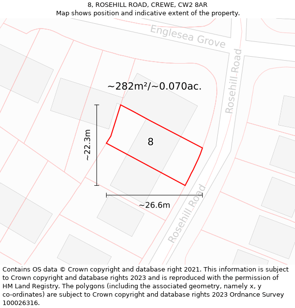 8, ROSEHILL ROAD, CREWE, CW2 8AR: Plot and title map