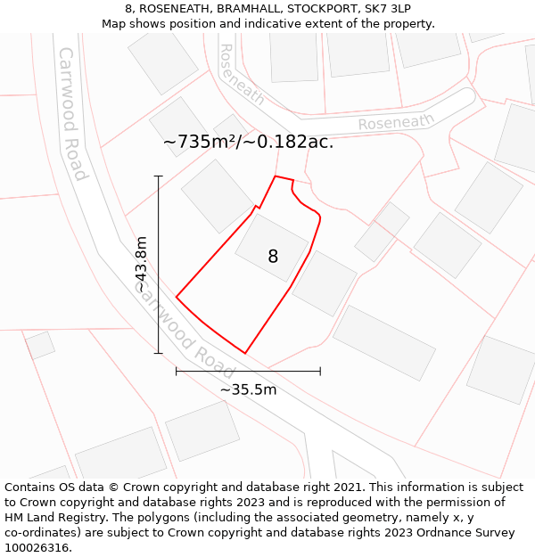 8, ROSENEATH, BRAMHALL, STOCKPORT, SK7 3LP: Plot and title map