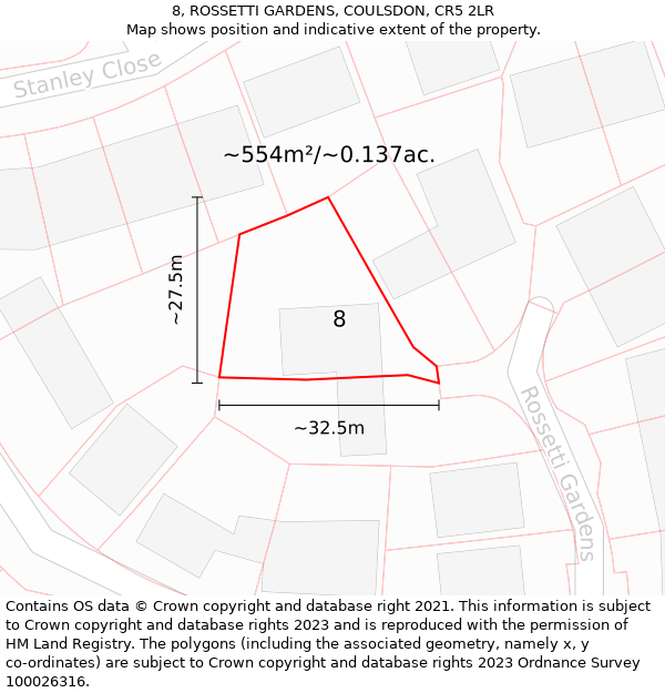 8, ROSSETTI GARDENS, COULSDON, CR5 2LR: Plot and title map