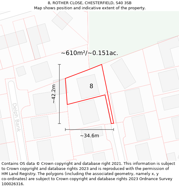 8, ROTHER CLOSE, CHESTERFIELD, S40 3SB: Plot and title map