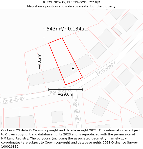 8, ROUNDWAY, FLEETWOOD, FY7 8JD: Plot and title map