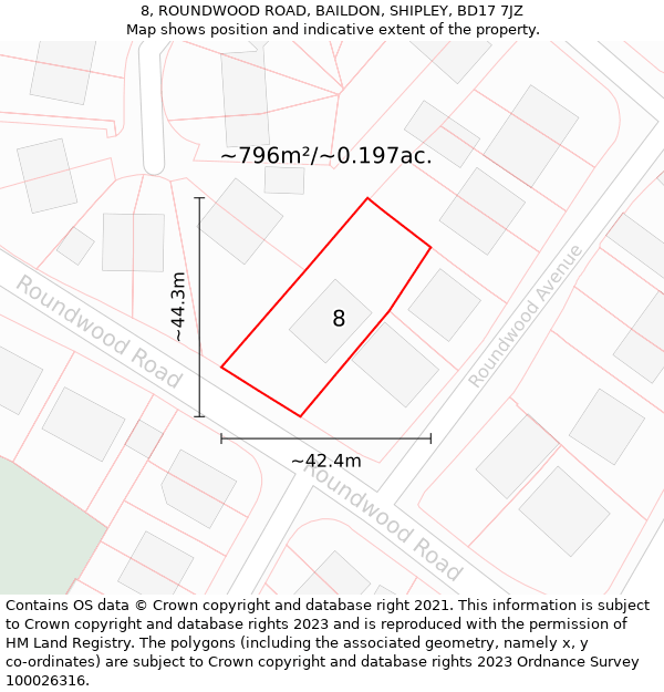 8, ROUNDWOOD ROAD, BAILDON, SHIPLEY, BD17 7JZ: Plot and title map