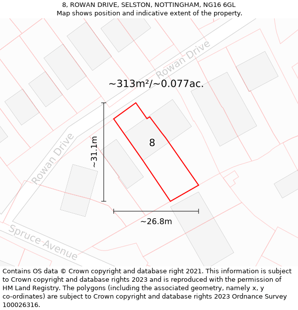 8, ROWAN DRIVE, SELSTON, NOTTINGHAM, NG16 6GL: Plot and title map