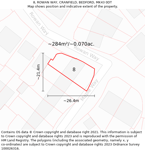 8, ROWAN WAY, CRANFIELD, BEDFORD, MK43 0DT: Plot and title map