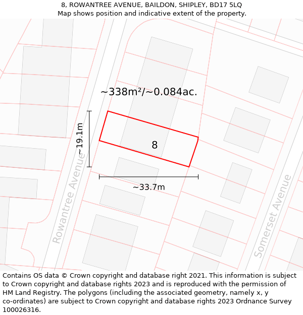 8, ROWANTREE AVENUE, BAILDON, SHIPLEY, BD17 5LQ: Plot and title map