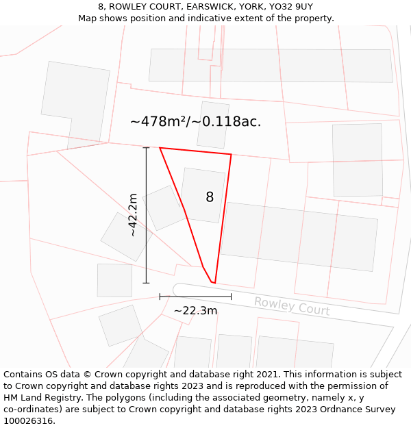 8, ROWLEY COURT, EARSWICK, YORK, YO32 9UY: Plot and title map