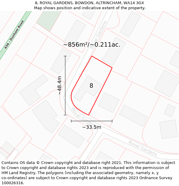 8, ROYAL GARDENS, BOWDON, ALTRINCHAM, WA14 3GX: Plot and title map