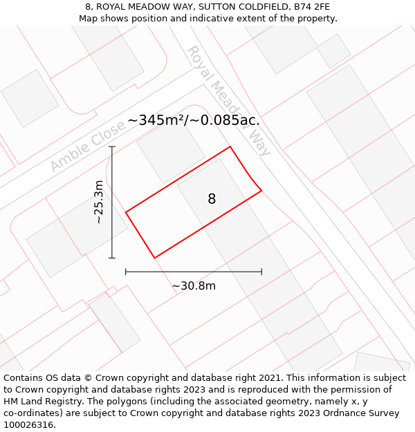 8, ROYAL MEADOW WAY, SUTTON COLDFIELD, B74 2FE: Plot and title map