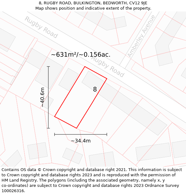 8, RUGBY ROAD, BULKINGTON, BEDWORTH, CV12 9JE: Plot and title map