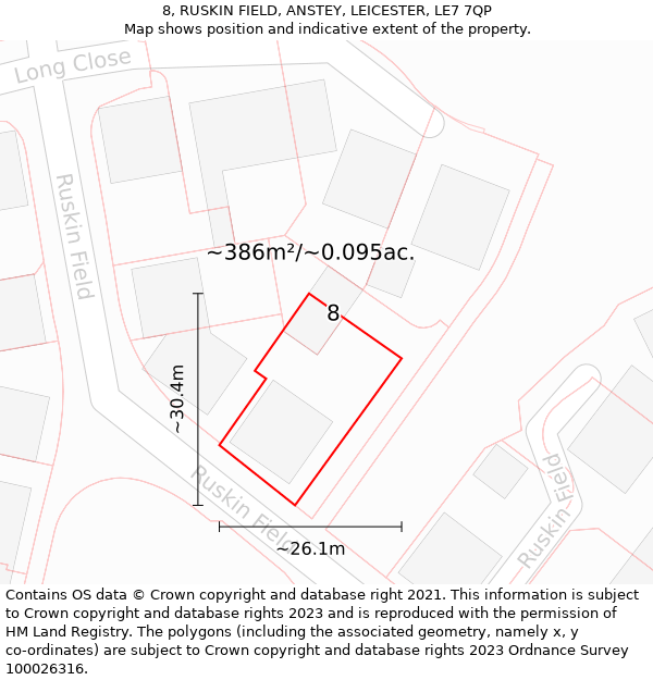 8, RUSKIN FIELD, ANSTEY, LEICESTER, LE7 7QP: Plot and title map