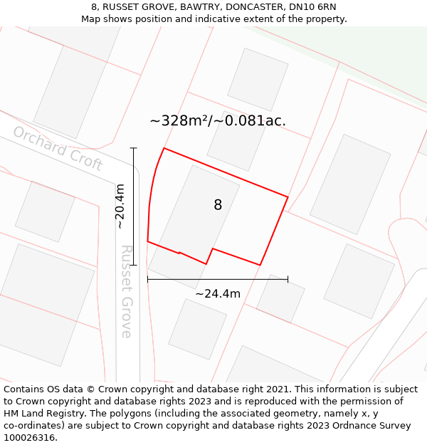 8, RUSSET GROVE, BAWTRY, DONCASTER, DN10 6RN: Plot and title map