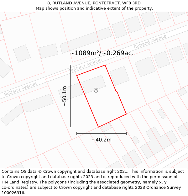 8, RUTLAND AVENUE, PONTEFRACT, WF8 3RD: Plot and title map