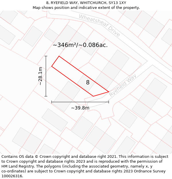 8, RYEFIELD WAY, WHITCHURCH, SY13 1XY: Plot and title map