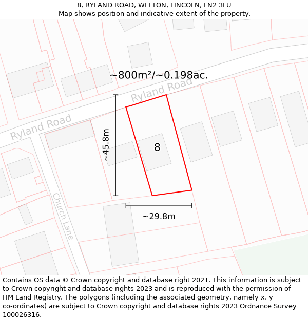 8, RYLAND ROAD, WELTON, LINCOLN, LN2 3LU: Plot and title map