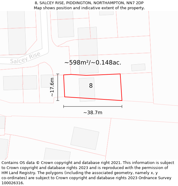 8, SALCEY RISE, PIDDINGTON, NORTHAMPTON, NN7 2DP: Plot and title map