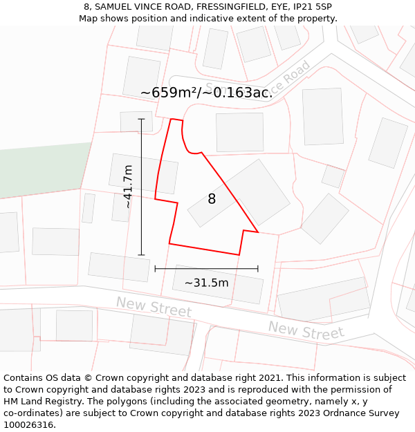 8, SAMUEL VINCE ROAD, FRESSINGFIELD, EYE, IP21 5SP: Plot and title map