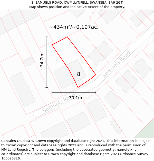 8, SAMUELS ROAD, CWMLLYNFELL, SWANSEA, SA9 2GT: Plot and title map