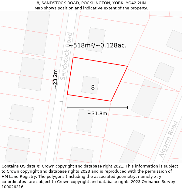 8, SANDSTOCK ROAD, POCKLINGTON, YORK, YO42 2HN: Plot and title map