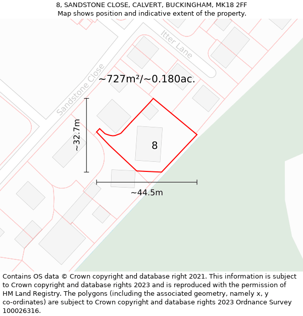 8, SANDSTONE CLOSE, CALVERT, BUCKINGHAM, MK18 2FF: Plot and title map