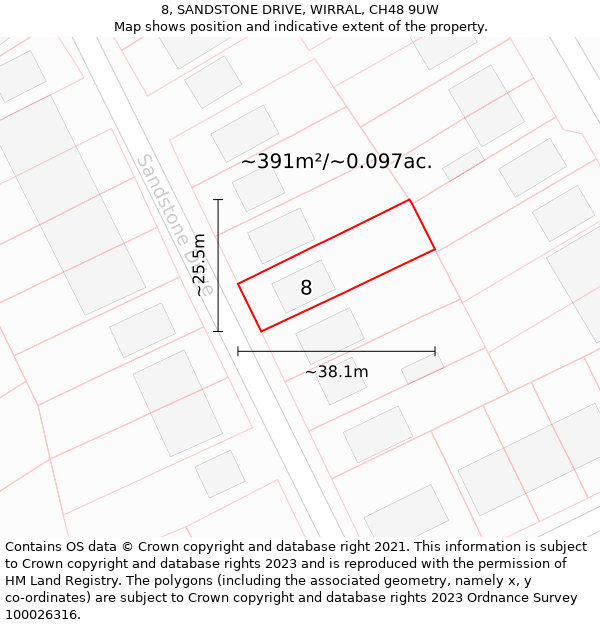 8, SANDSTONE DRIVE, WIRRAL, CH48 9UW: Plot and title map