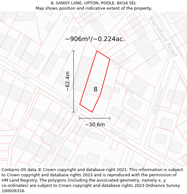 8, SANDY LANE, UPTON, POOLE, BH16 5EL: Plot and title map