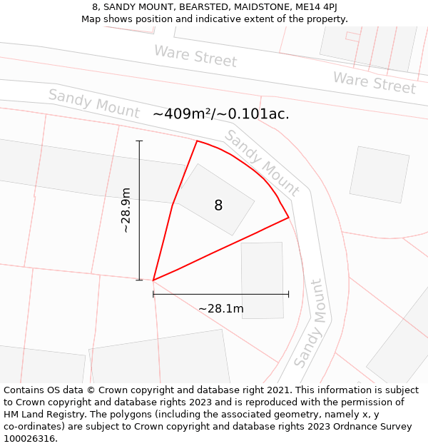 8, SANDY MOUNT, BEARSTED, MAIDSTONE, ME14 4PJ: Plot and title map