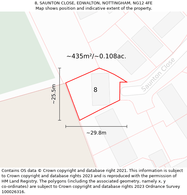 8, SAUNTON CLOSE, EDWALTON, NOTTINGHAM, NG12 4FE: Plot and title map