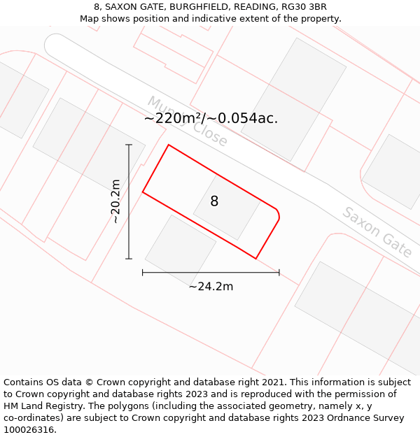 8, SAXON GATE, BURGHFIELD, READING, RG30 3BR: Plot and title map