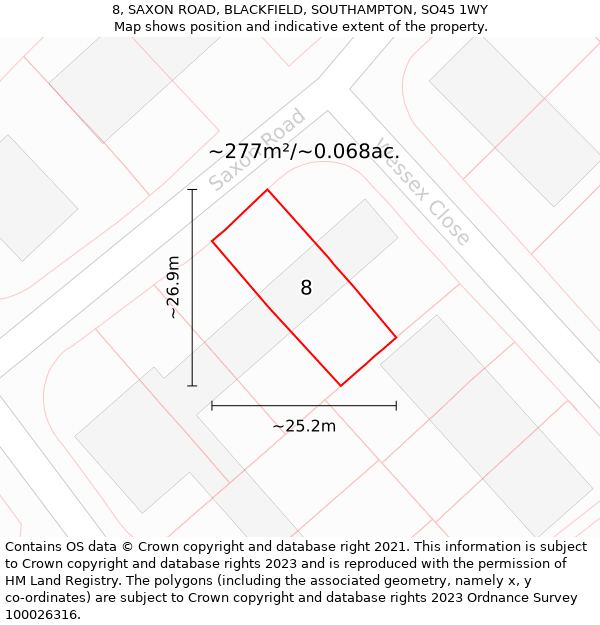 8, SAXON ROAD, BLACKFIELD, SOUTHAMPTON, SO45 1WY: Plot and title map