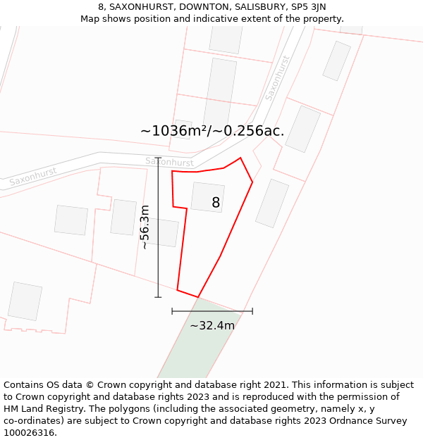 8, SAXONHURST, DOWNTON, SALISBURY, SP5 3JN: Plot and title map