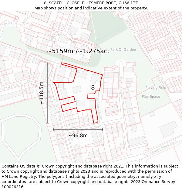 8, SCAFELL CLOSE, ELLESMERE PORT, CH66 1TZ: Plot and title map