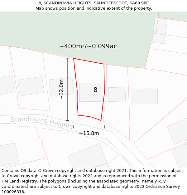 8, SCANDINAVIA HEIGHTS, SAUNDERSFOOT, SA69 9PE: Plot and title map